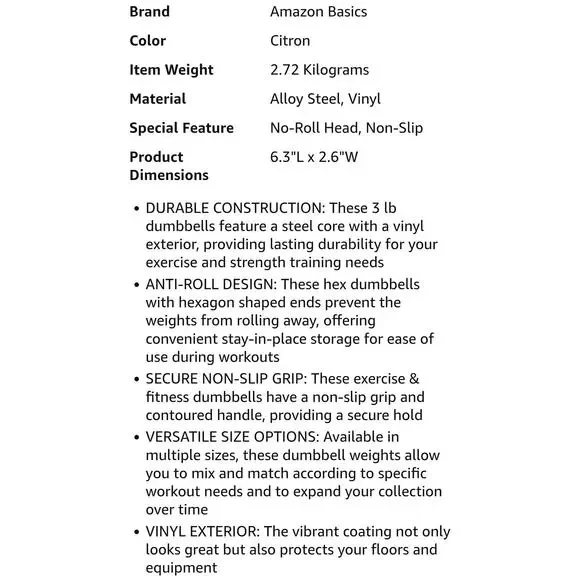 Amazon Basics Vinyl Coated Dumbbell Hand Weights Bright Green 3LB Each S21 - Picture 4 of 5